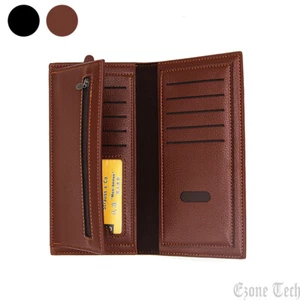 Portefeuille en cuir homme Long Purse Carte de crédit titulaire Slim Money Clip RFID Blocage