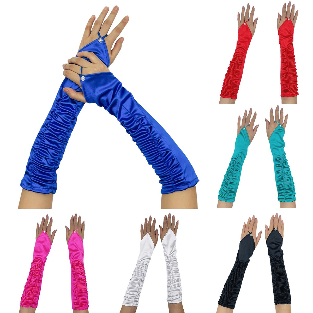 GORTIN Fingerlose Handschuhe Mit Strasssteinen – Silberfarben, Glitzernd – Für Hochzeit, Abschlussball, Party