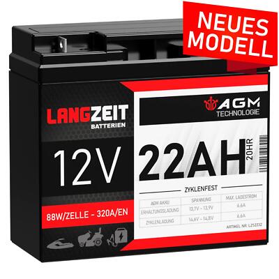 Akku 12V 22Ah AGM Rasentraktor Batterie Hochstrom Bleiakku ers 20Ah 18Ah 17Ah