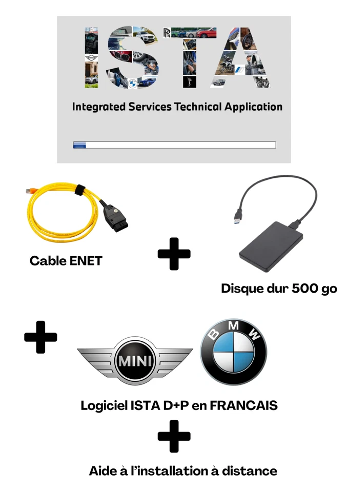 Valise Diag ISTA D+P (français) BMW/MINI + Disque dur 500 go + cable ENET - Photo 1/1