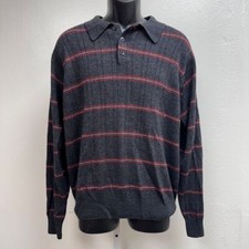 Dockers Men's Gray Collared Casual Sweater with Red Stripe Pattern - Size Medium