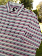 Footjoy Mount Vintage Augusta Pink Gray Striped Polo Shirt - M
