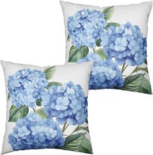 Blue Hydrangea Pillow Covers 18x18 Set of 2 Spring Summer Decorative Pillow