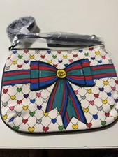 Brighton Multicolor Hearts Crossbody Bag Zip Closure Detachable Strap Silver