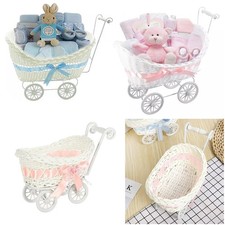 Blue Pink Baby Pram Wicker Basket Hamper Shower Stroller Vintage Craft Gift