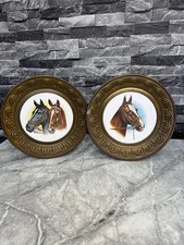 2 Brass Horse Head Wall Plates, With Creamatic Pictures Of Horses