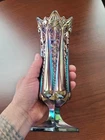 Scarce Blue Brockwitz Carnival Glass Footed Prism Panels Vase Base Chip