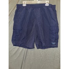 LL Bean Mens Navy Blue Cargo Swim Trunks Shorts Elastic Waist Size XL