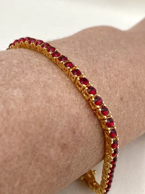 Joan Rivers Gold Tone Tennis Bracelet Set With Red Stones Signed 19 cm Length - Image 1 of 4