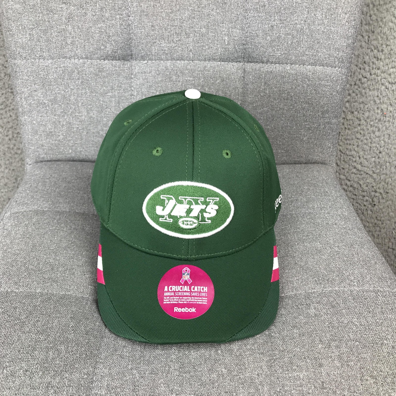 New York Jets Hat Cap Strap Back Mens One Size Green Pink NFL Football Reebok thumbnail 2