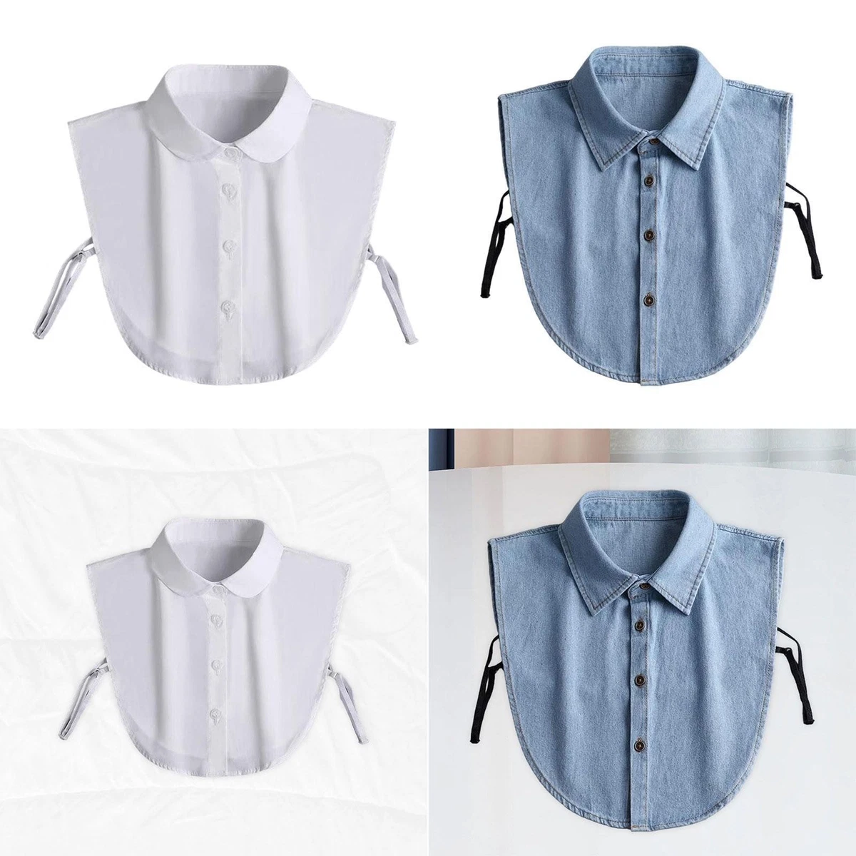EQLEF Colletto Staccabile Donna, Colletti Falsi Bianchi Mezza Camicia Rotonda Camicetta Falsa Rinforzi Colletto in Pizzo Grande
