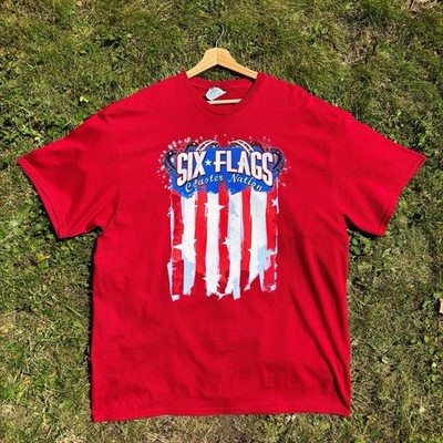 Vintage 90er Delta Pro Weight Six Flags Coaster Nation Grafik T-Shirt (XL)