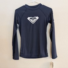 NWT Roxy Navy Girls Rash Guard Long Sleeve Logo Whole Hearted - Size XL