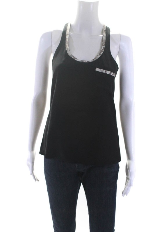 Parker Womens Black Silk Snakeskin Print Trim Scoop Neck Tank Top Size XS