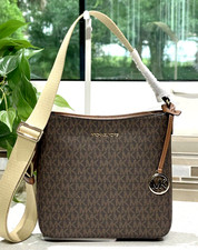 MICHAEL KORS JET SET TRAVEL SMALL ZIP CROSSBODY MESSENGER BAG MK BROWN SIGNATURE