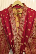 100 Satin Silk Brocade kimono Long Robe Gown Woman Maroon Kimono KMO5578