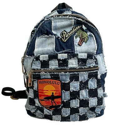 Marc Jacobs Unisex Blue Denim Biker Patchwork Shoulder Paradise Backpack RARE!!!
