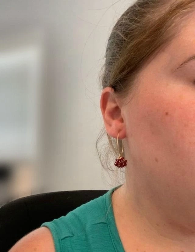 18K solid Gold Ruby Beads July Dangle Earrings Jewelry | Handmade Gemstone h66 - Image 4 of 4