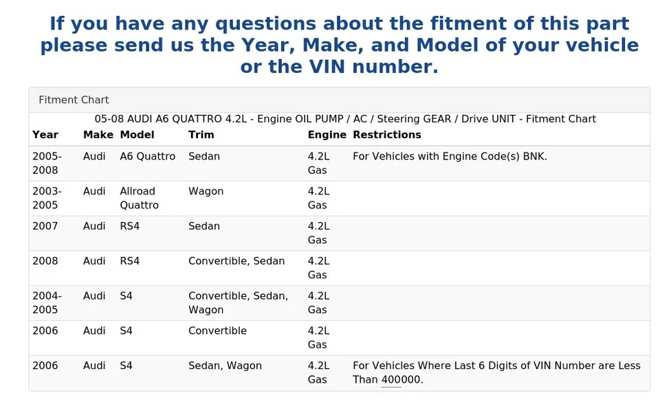 05-08 AUDI A6 QUATTRO 4.2L - BOMBA DE ACEITE DEL MOTOR / AC / ENGRANAJE DE DIRECCIÓN / UNIDAD DE ACCIONAMIENTO Foto 4 de 4