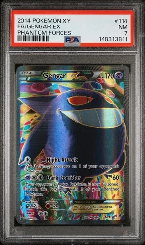 2014 POKEMON XY PHANTOM FORCES #114 FULL ART/GENGAR EX PSA 7