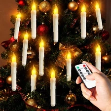 Floating Candles with Magic Wand Remote - 12 Pack Ivory Battery Operated Flic...