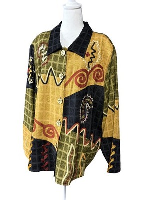 Allure Jacket Womens 2XL Multicolor Embroidered Patchwork Boho Button Front