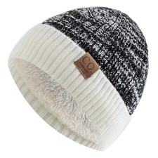 Unisex Two-Tone Winter Hats Add Fur Lined Men And Women Fashion Warm Beanie Cap