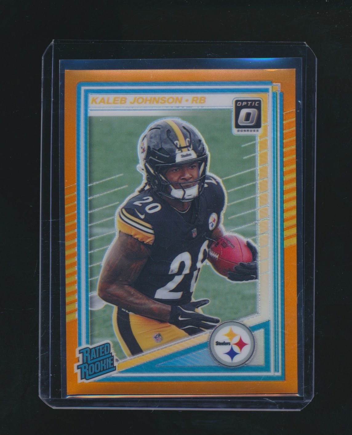 KALEB JOHNSON 2025 PANINI DONRUSS OPTIC ORANGE PRIZM RC  PARALLEL 038/299 #232