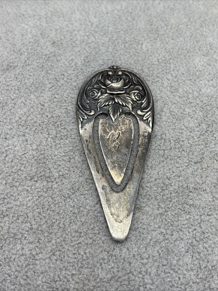 Marcador vintage de plata de ley S. Kirk & Son con monograma de rosas Foto 2 de 4