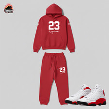 Men's Red White Tracksuit Hoodie Sweatpants Set To Match Air Jordan 13 True Red