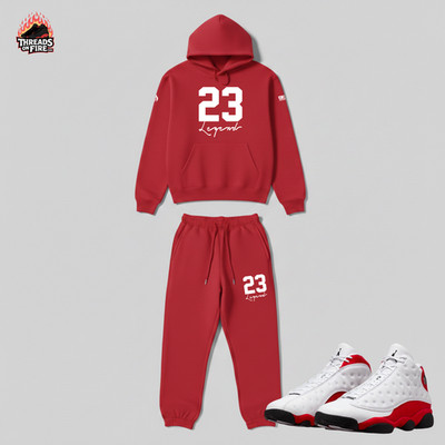 Men's Red White Tracksuit Hoodie Sweatpants Set To Match Air Jordan 13 True Red