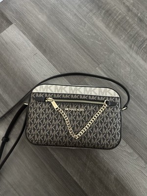Michael Kors Monogram Small Crossbody Zip Closure Gold Chain Strap