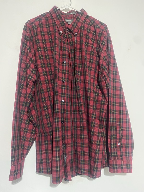 Eddie Bauer Men's Red Plaid Button-Down Shirt, Long Sleeve, Xl