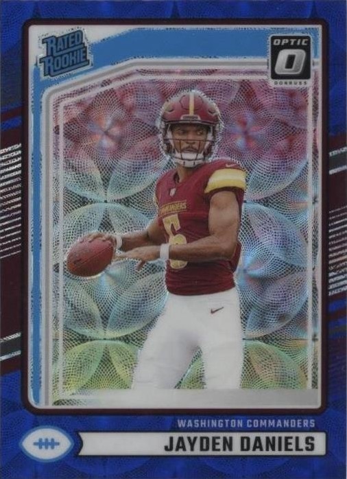 2024 Donruss Rated Rookie Jayden Daniels #389 Optic Preview Blue Scope PSA 8 RC