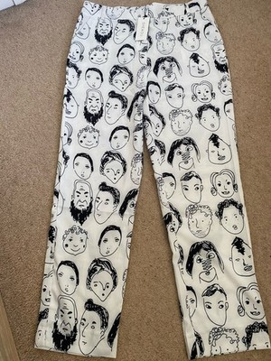 Shekou Lightweight Trousers White With Black Abstract Drawn Faces 2XL 14-16 READ
