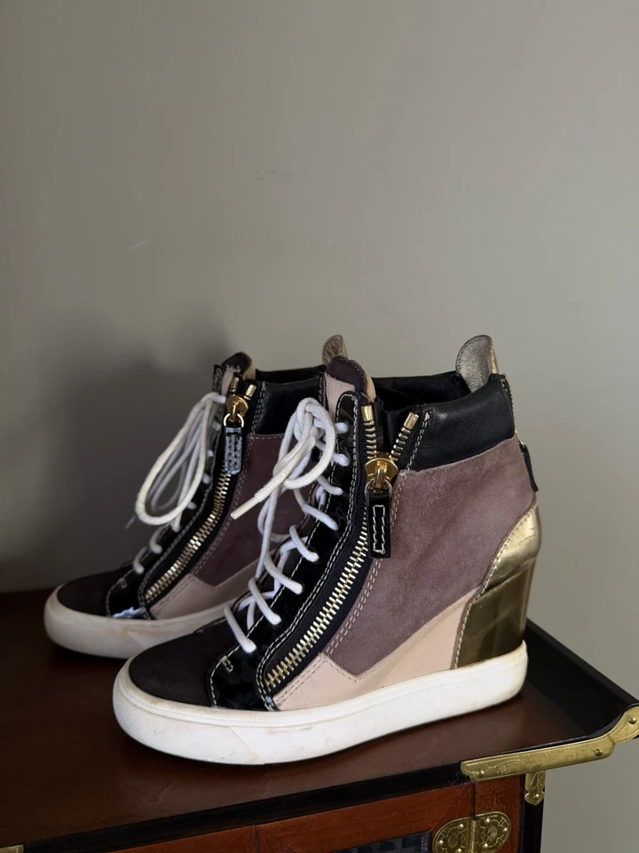 Giuseppe Zanotti Lorenz Zapatillas de Cuña Zapatos para Mujer Talla 7US 37 UE Marrón Dorado. Foto 4 de 4