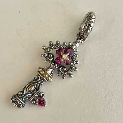 HE Barbara Bixby Diamond Pink Tourmaline Key of Life Charm Sterling 18K Pendant