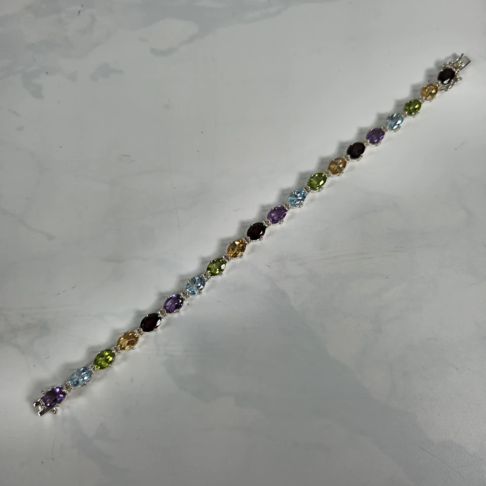 Sterling Silver Multi Gemstone Tennis Bracelet QVC Garnet Topaz Citrine Peridot - Image 4 of 4