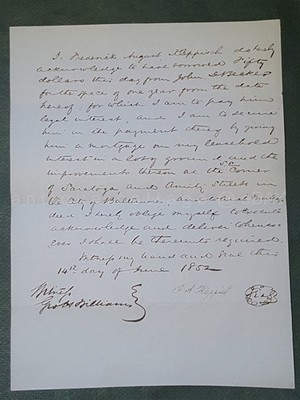 1852 antique FREDERICK KLEPPISCH baltimore md SIGNED HANDWRITTEN BORROW Becker