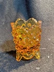 Fenton Toothpick Holder Amber Glass Hobnail Orange Footed