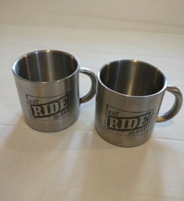 Eat Ride Sleep Outdoor Mugs  2 Stainless Steel Coffee Cups Great For Camping