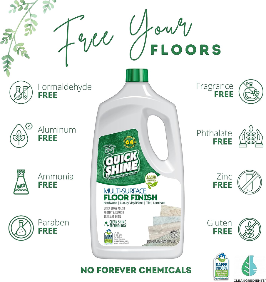 Quick Shine Multi Surface Floor Finish 64oz, Cleaner & Polish to use on