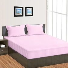 1200 TC 100% COTTON FITTED SHEET+2 PILLOW CASE- 8 TO 30 INCH PINK STRIPE