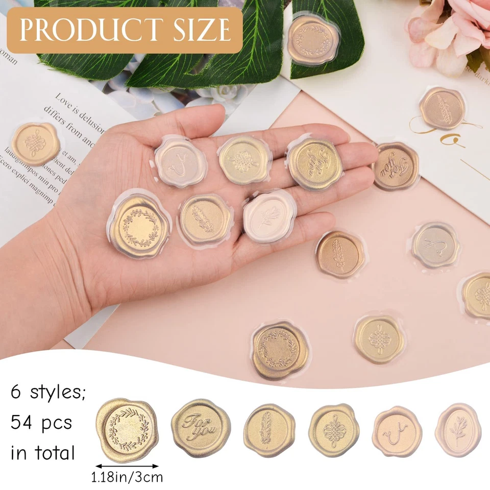 Mixed Gold Wachs Siegel Aufkleber 54 Pcs Weichschaum Golden Vintage Umschlag ... - Bild 2 von 4