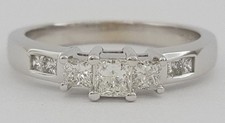 0.52 ct 14k White Gold 3 Three Stone Princess Cut Diamond Engagement Ring