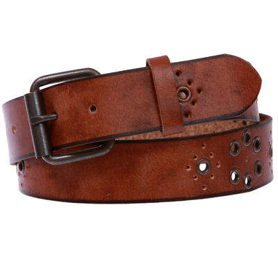 Snap On Oil Tanned Vintage Grommets Perforated Full Grain Solid Leather Belt