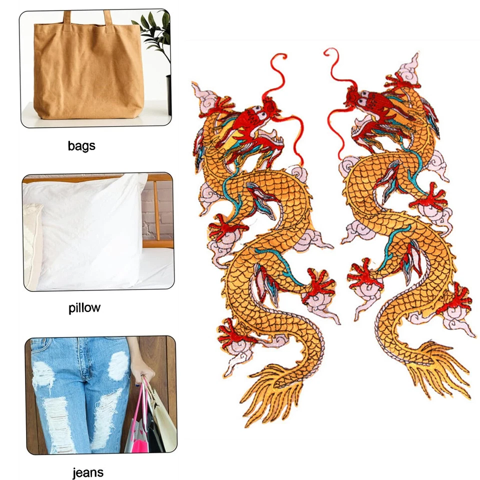 1 Paar Drache Bestickt Aufbügeln Aufnähen Patch Abzeichen DIY Jeans Jacke Tasche - Bild 4 von 4