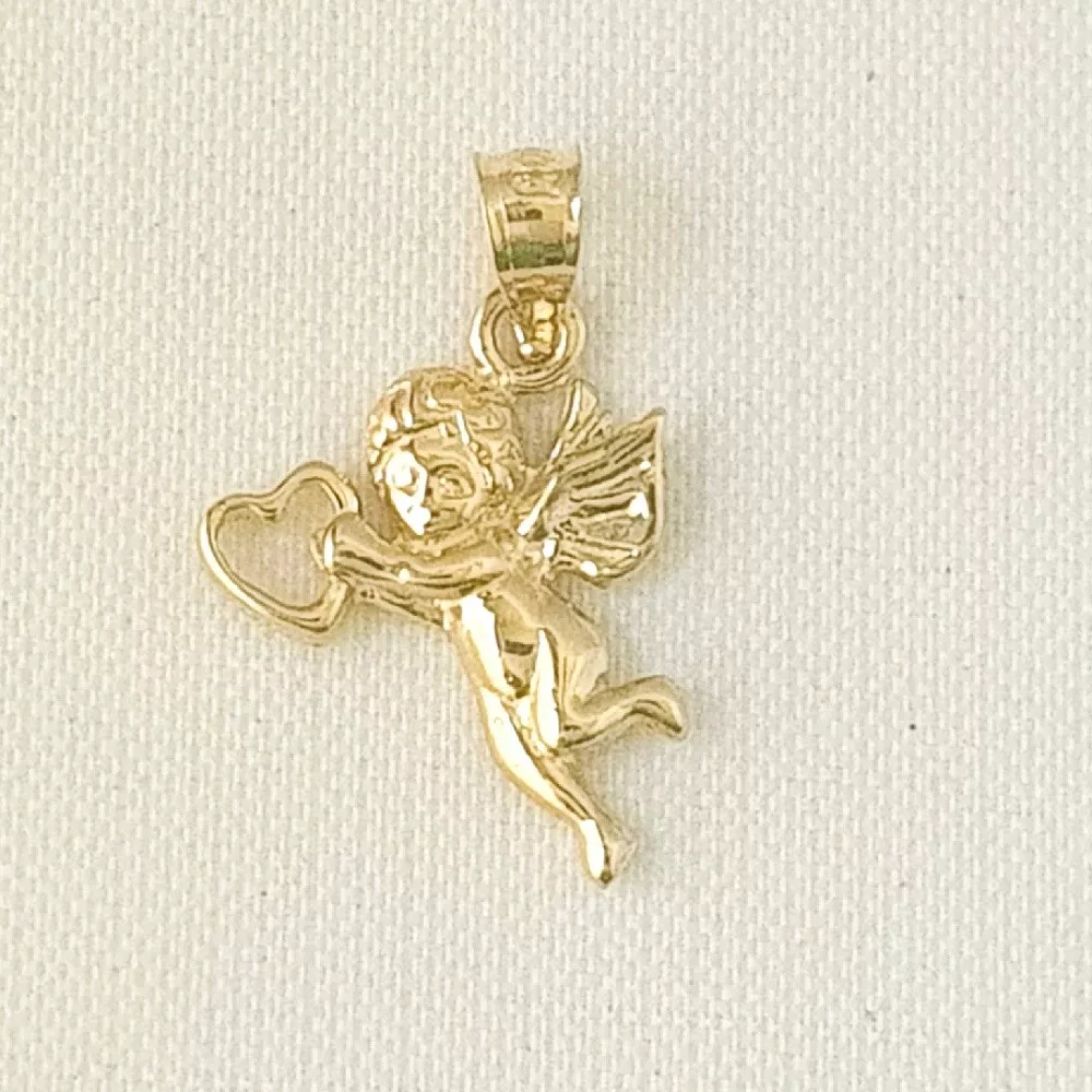 14k Yellow Gold Cherub Angel with Floating Heart Pendant Charm