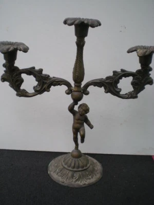 ANCIEN BOUGEOIR CHANDELIER BRONZE BOUGIE ENFANT CHERUBIN ANGE TABLE - Photo 1/4