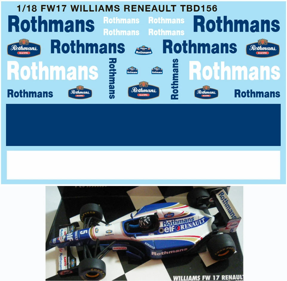 TBDECAL&MODELS 1/18 Decals per WILLIAMS FW17 TBD156